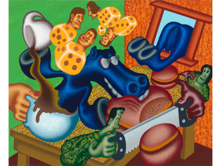 Peter Saul　Good Luck Versus Hard Work　2018