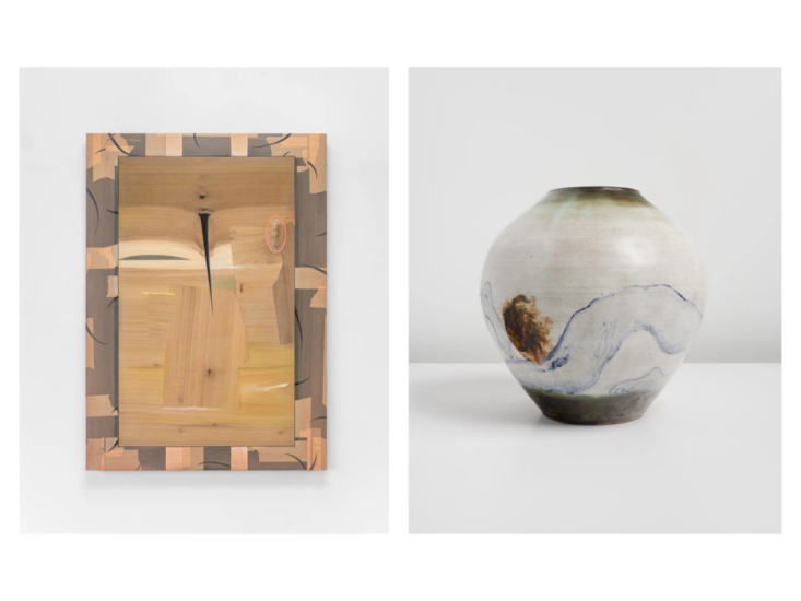 Left: Camille Blatrix　Épine　2025 / Right: Sanya Kantarovsky　Development　2025