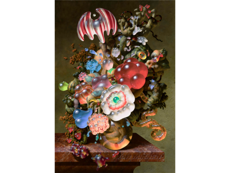 Christian Rex van Minnen　Still Life with Octopus in Vase and Upside Down Figure　2025