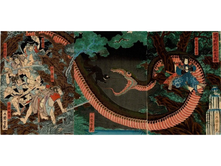 芳艶　破奇術頼光袴垂為搦（きじゅつをやぶってらいこうはかまだれをからめんとす）安政5年　1858