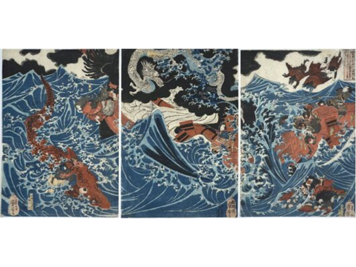 国芳　肥後国水俣の海上にて為朝難風に遇う 天保7年　1836